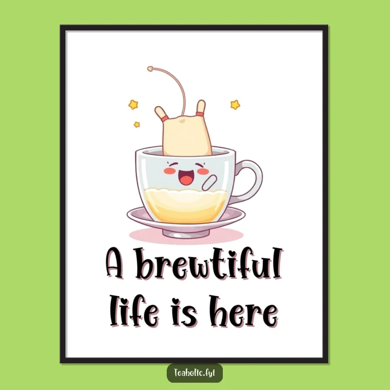 Funny Free Printable Wall Art: Tea Bag Somersault - Quirky Downloadable Decor
