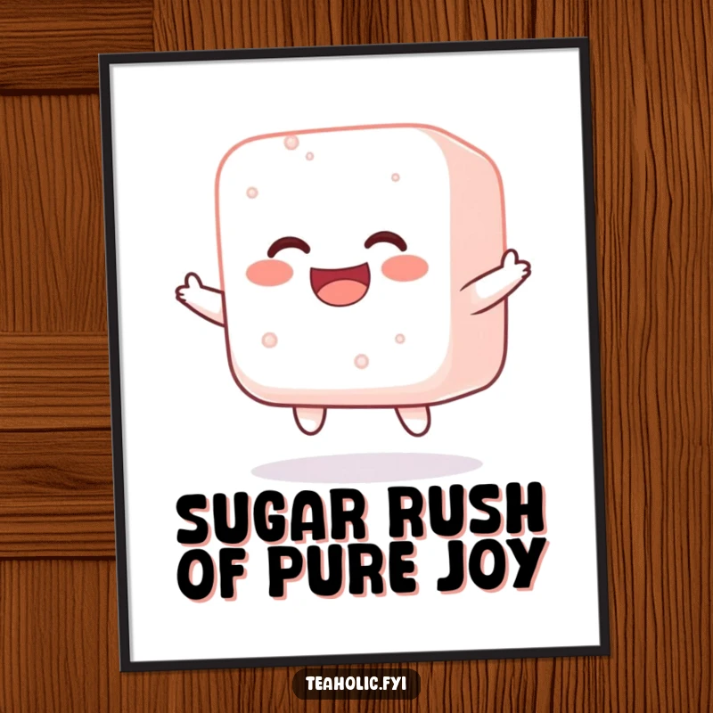 Funny Free Printable Wall Art: A sugar cube joyfully bouncing, radiating happiness and adding a sweet, whimsical touch to home decor.