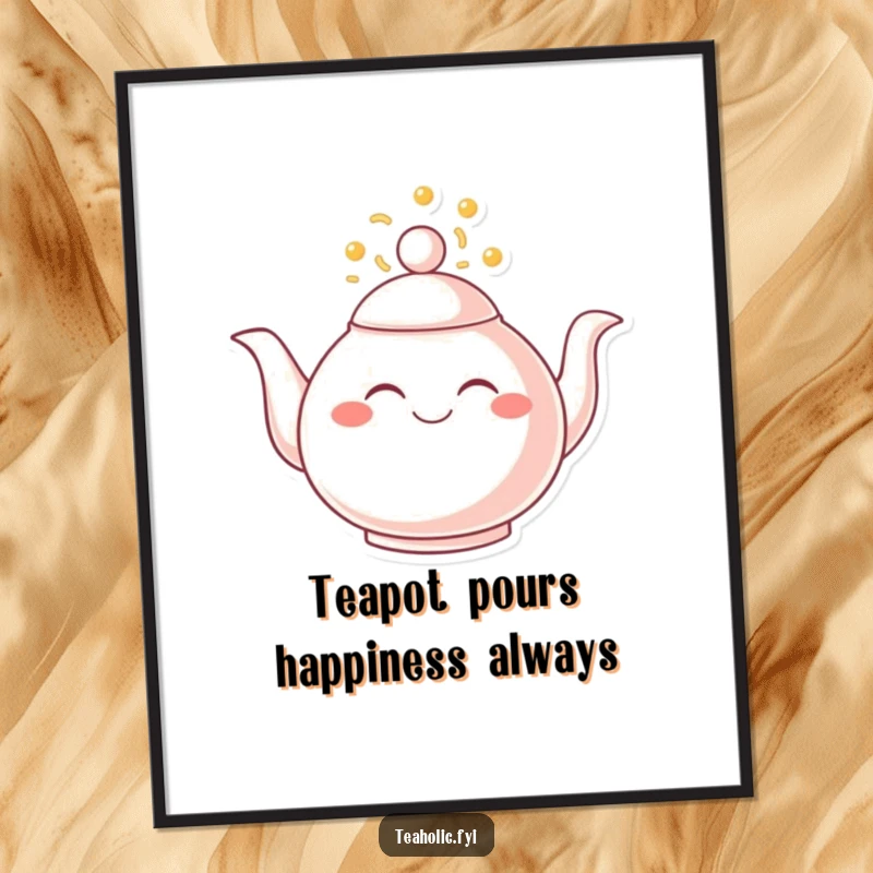 Funny Free Printable Wall Art: A smiling teapot with its spout overflowing with happiness, adding a cheerful and heartwarming element to decor.