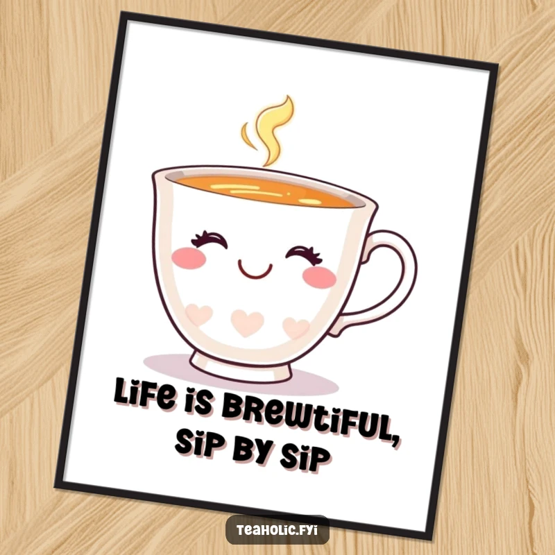 Funny Free Printable Teacup Wall Art, a happy teacup with a charming smile winks, adding a cozy vibe.