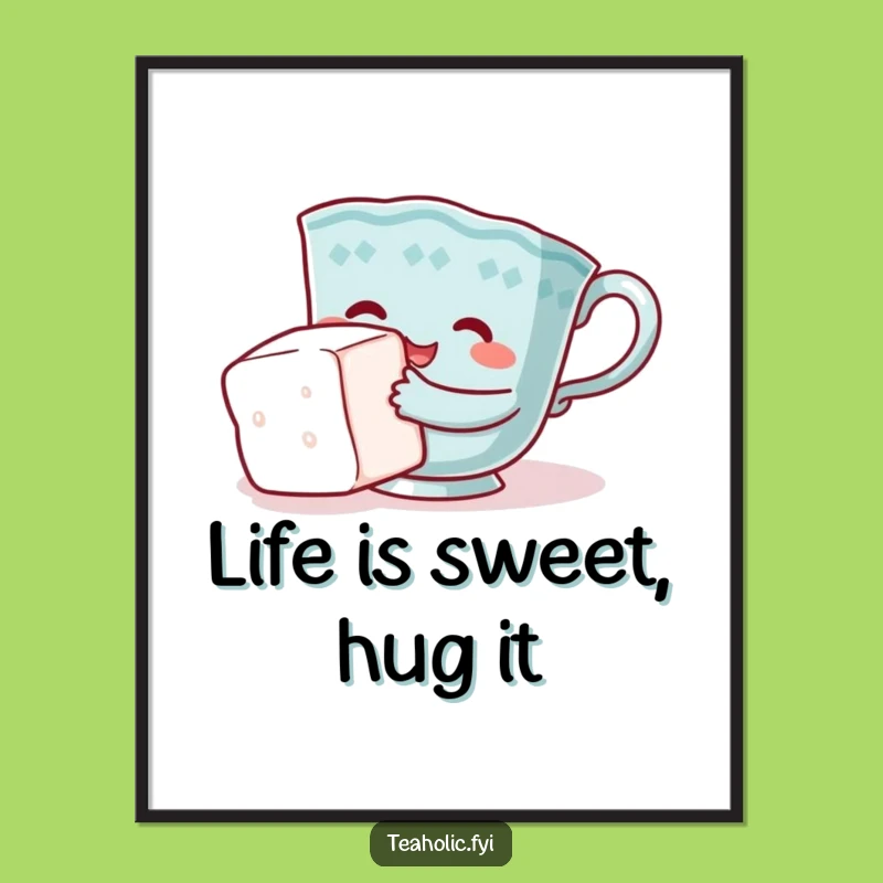 Free Printable Wall Art: Teacup Sugar Cube Hug Whimsical Downloadable Art Decor