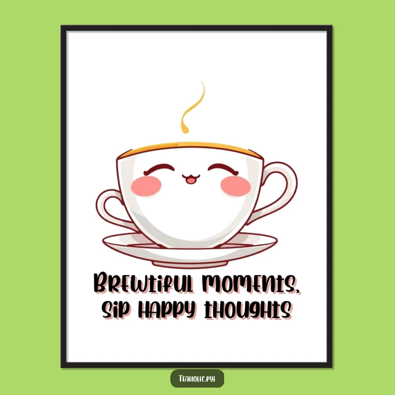 Funny Free Printable Wall Art: Thrilled Teacup Sips Tea - Hilarious Downloadable Decor