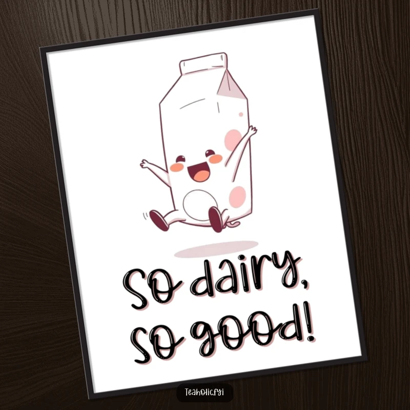 Funny Free Printable Wall Art: Cheerful milk carton captured mid-somersault, bringing joy and whimsy, downloadable wall decor.
