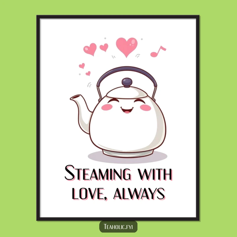 Free Printable Wall Art: Whistling Kettle Heart Steam, Humorous Downloadable Decor