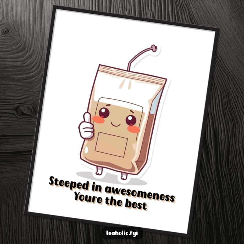 Funny Free Printable Wall Art: A smiling tea bag character gives a confident thumbs up, bringing cheer.