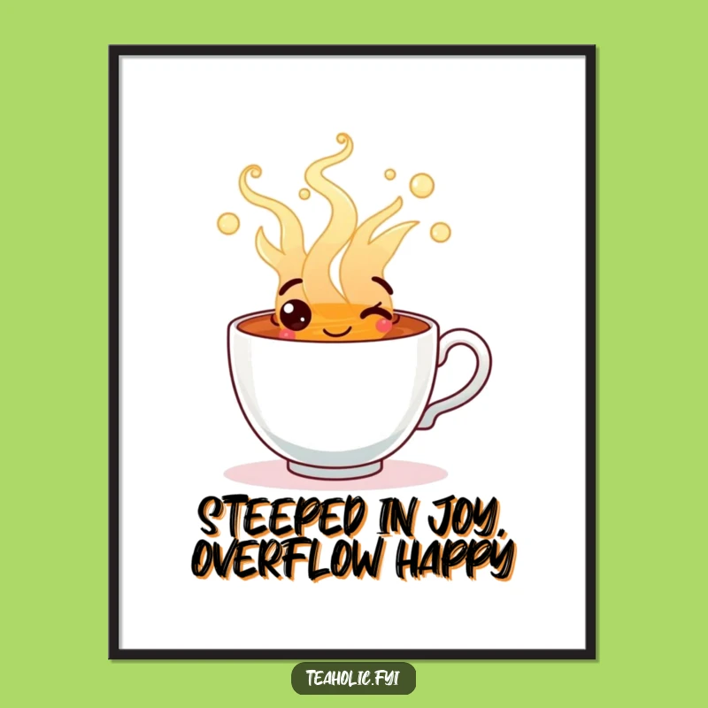 Funny Free Printable Wall Art: Overflowing Tea Cup Cheer Downloadable Decor