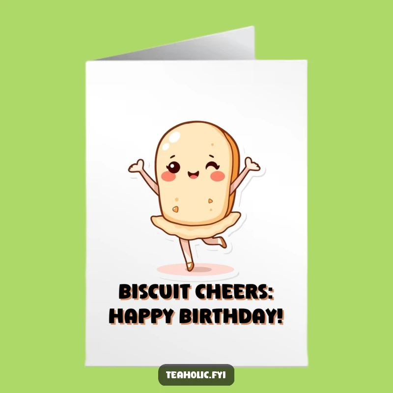 Free Printable Birthday Card: Funny Dancing Tea Biscuit Pirouette - Downloadable Gift