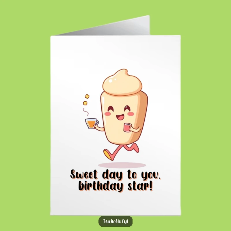 Free Printable Birthday Card: Skipping Pastry Happy Tea Funny Gift