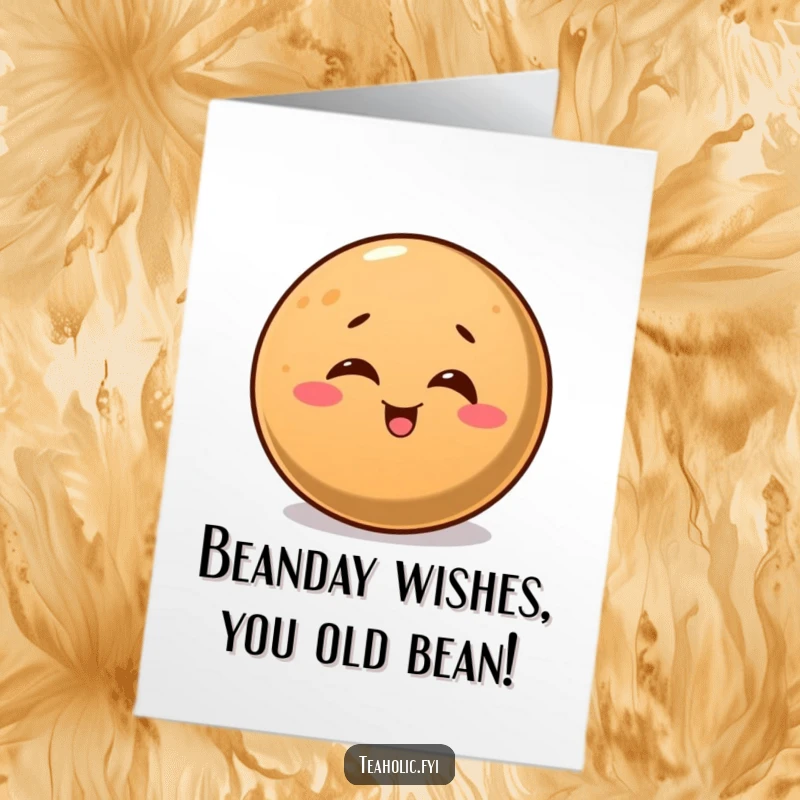 Funny Free Printable Birthday Card with a round coffee bean winking mischievously, perfect for coffee lovers.