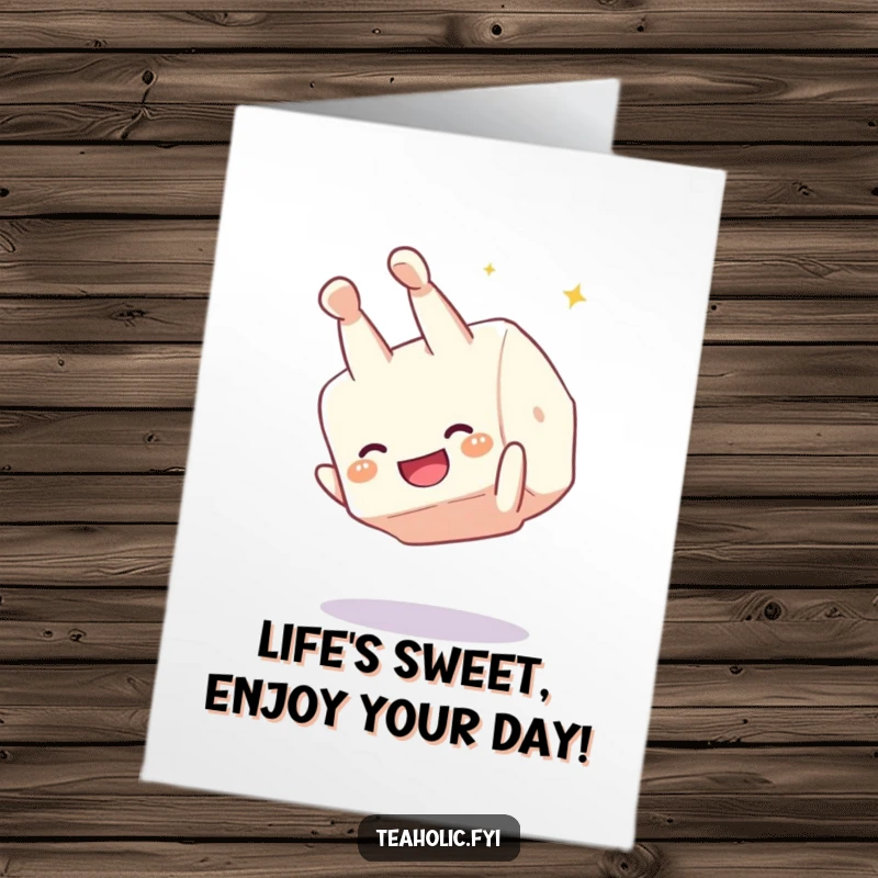 Funny Free Printable Birthday Card: A giggling sugar cube character performing a joyful somersault, adding sweet cheer to birthday wishes.