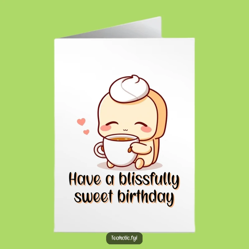 Free Printable Birthday Card: Cozy Pastry Sipping Tea Downloadable Gift