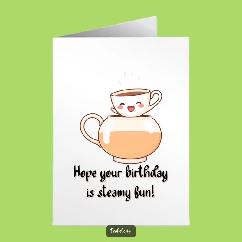 Free Printable Birthday Card: Cheerful Teacup Jumps, Funny Downloadable, Fun Gift!