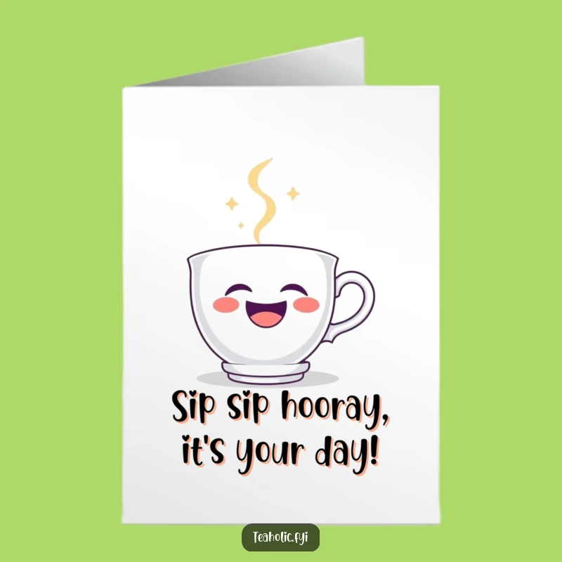 Free Printable Birthday Card: Laughing Teacup Smiley Steam Funny Gift