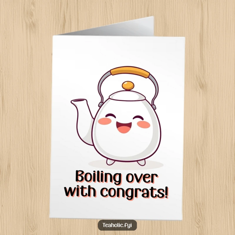 Funny Free Printable Congratulations Card: A happy tea kettle character whistling with a broad, musical grin, celebrating a fantastic achievement.