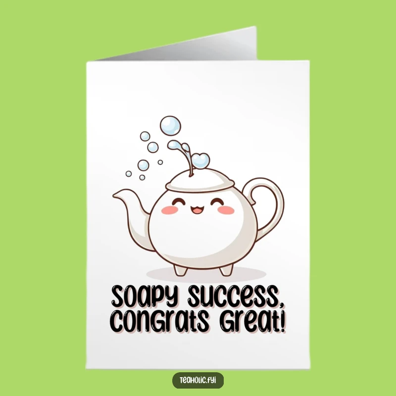 Free Printable Congrats Card: Comical Teapot Bubble Bath Fun Downloadable