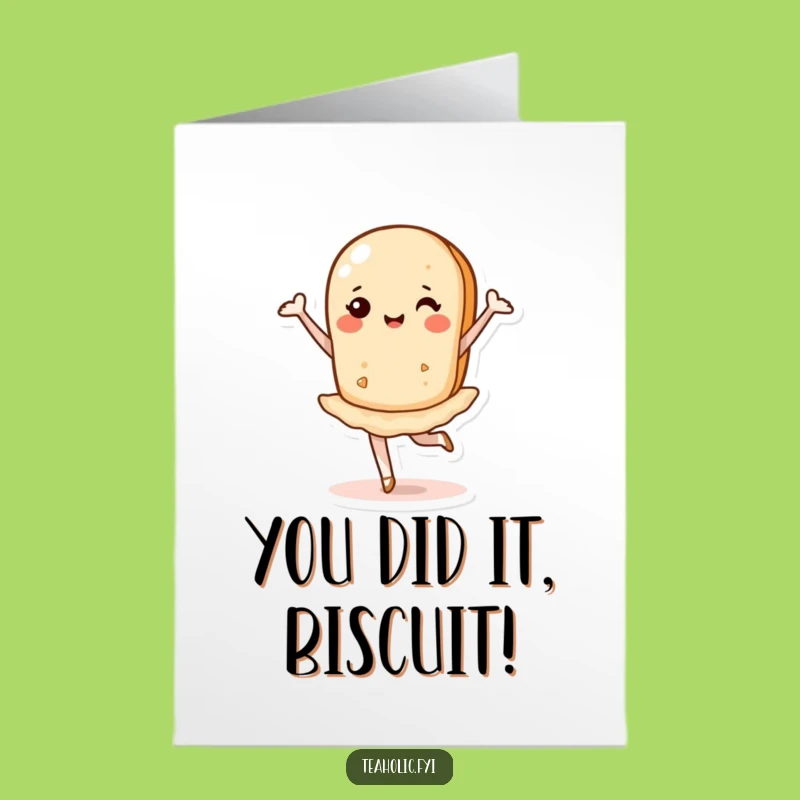 Free Printable Congrats Card: Dancing Tea Biscuit Pirouette - Funny Downloadable Gift