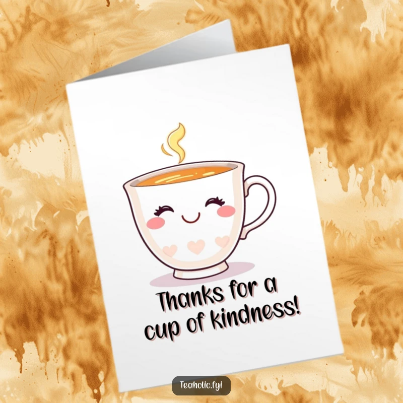 Funny Free Printable Teacup Thank You Card, a happy teacup with a charming smile winks, expressing thanks warmly.