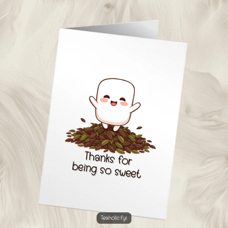 Funny Free Printable Thank You Card: A giggling marshmallow character bounces happily, sending sweet thanks.