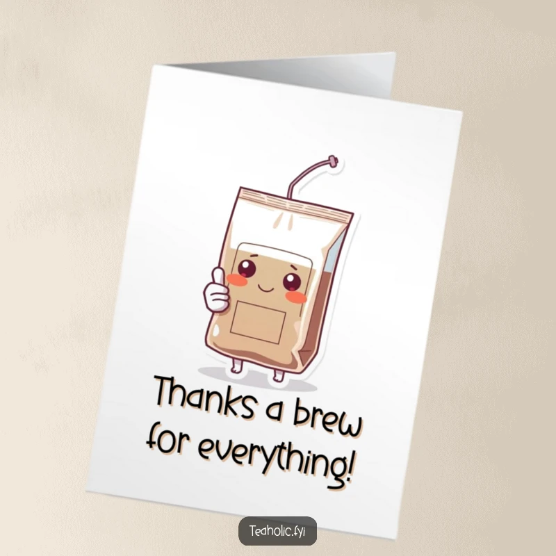 Funny Free Printable Thank You Card: A happy tea bag character gives a solid thumbs up to show gratitude.
