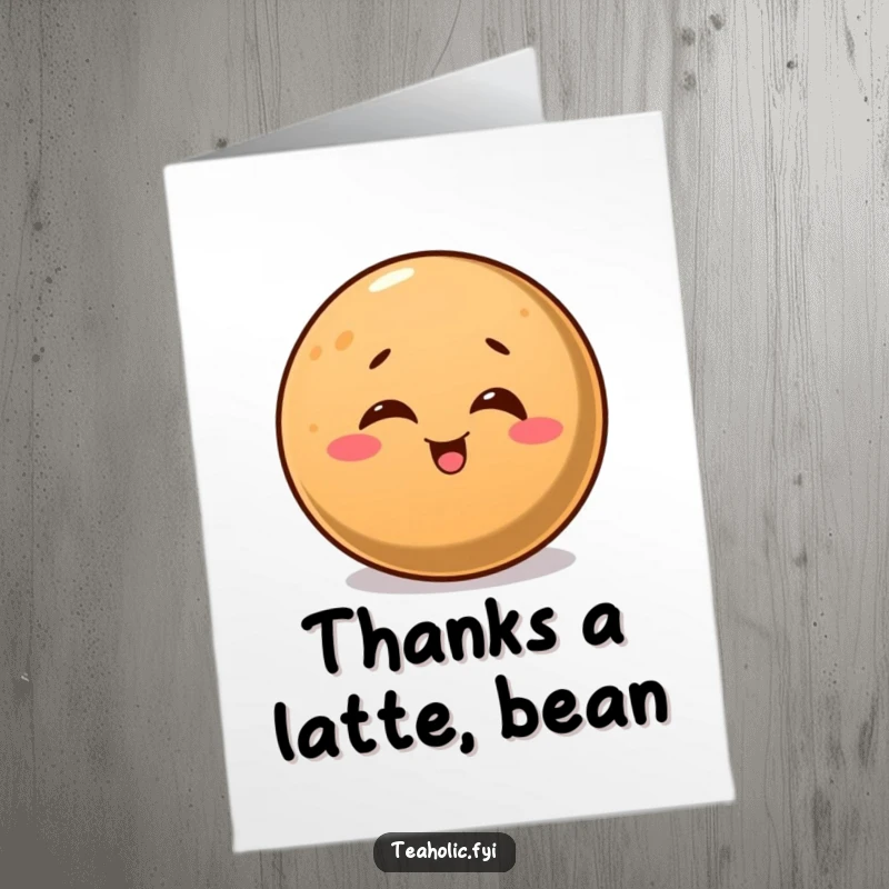 Funny Free Printable Thank You Card featuring a round coffee bean giving a cheerful wink, perfect for expressing thanks amusingly.