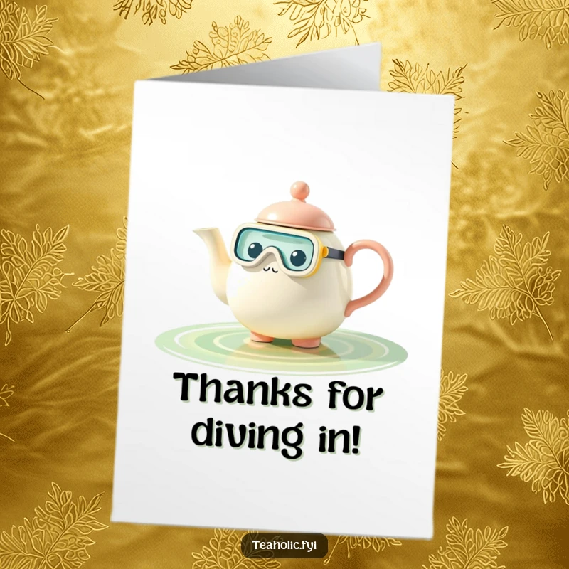 Funny Free Printable Thank You Card: Teapot character snorkeling in a tea pool, a fun and original DIY gift.