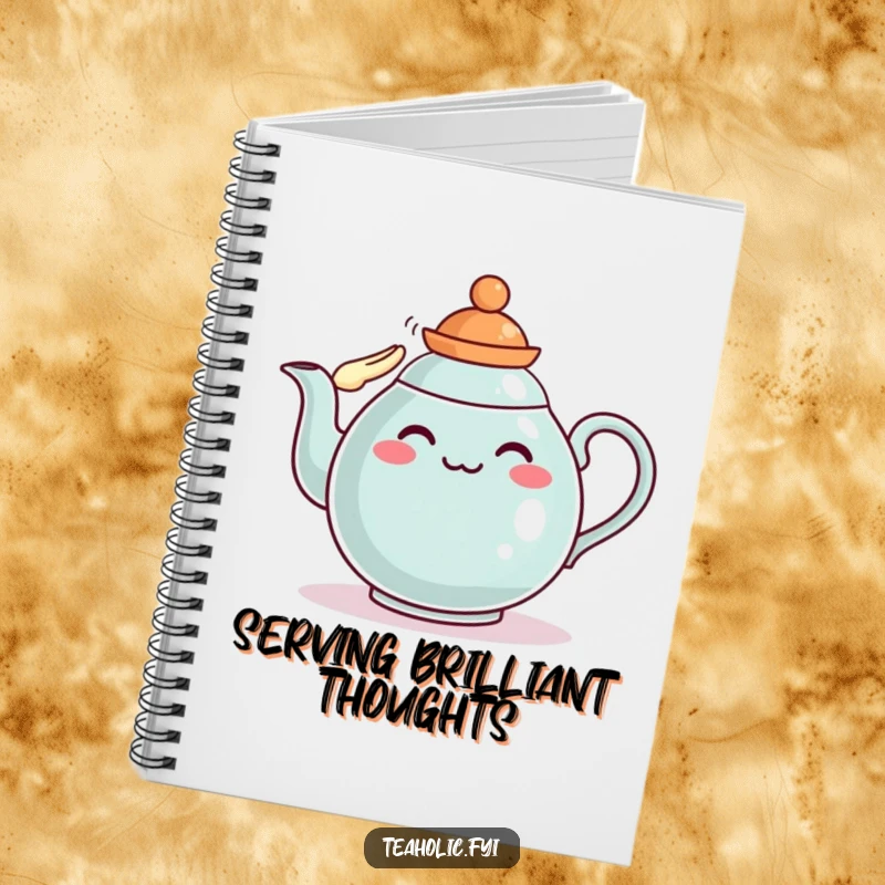 Funny teapot notebook with a character saluting, great for notes and as a funny gift.