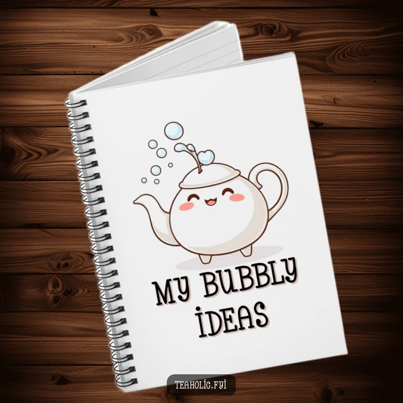 Funny Notebook: A teapot character comically dousing itself with a stream of bubbles, for jotting notes humorously.