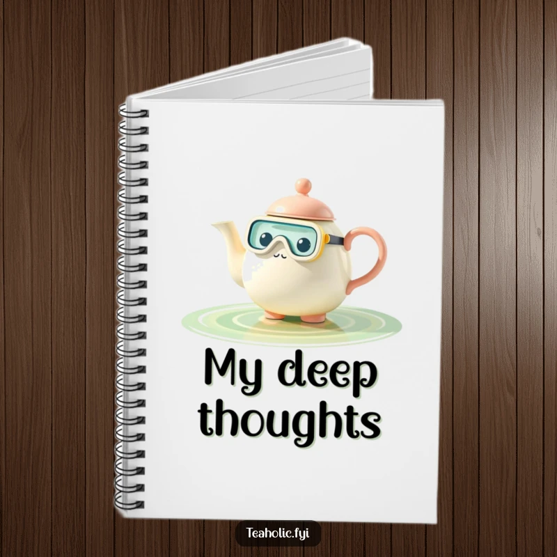 Funny teapot notebook, character snorkeling in tea pool, cute stationery, perfect funny gift.