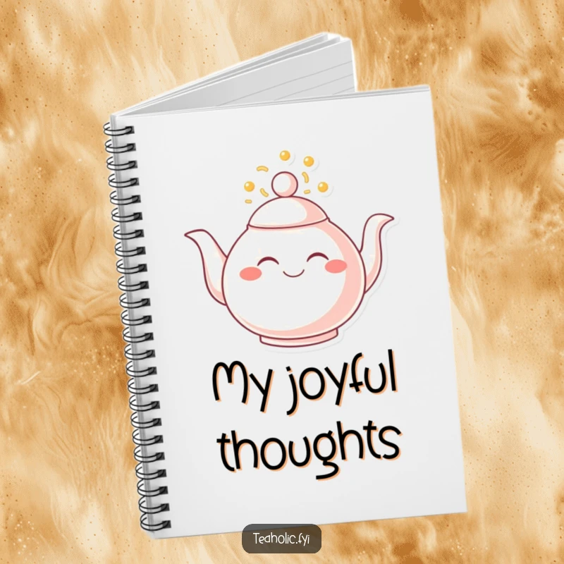 Funny notebook cover with a smiling teapot overflowing with happiness, inspiring users to fill its pages with joyful thoughts.