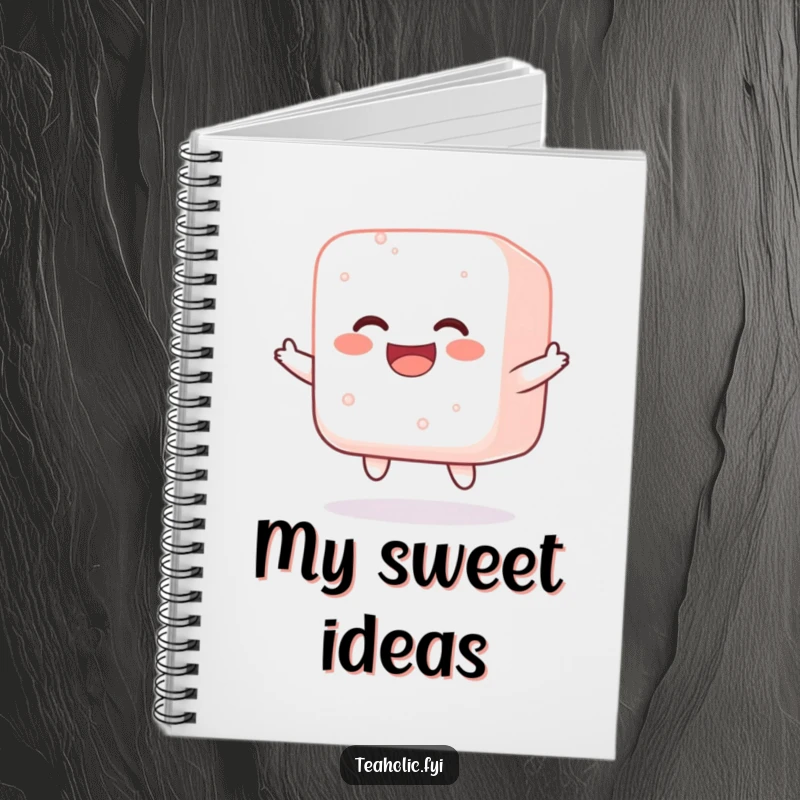 Funny notebook cover with a jolly sugar cube bouncing with happiness, inspiring users to fill its pages with sweet thoughts.