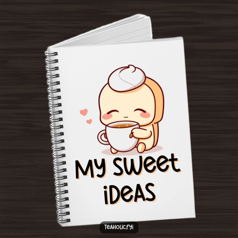 Funny Pastry Notebook: A relaxed pastry character sips tea with eyes closed, perfect for jotting down peaceful thoughts.