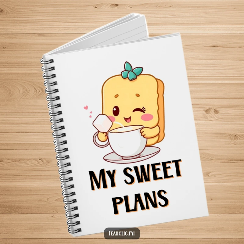 Funny notebook featuring a winking biscuit character sharing tea with a sugar cube, ideal for jotting down sweet ideas with a touch of humor.