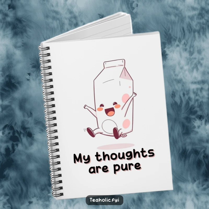 Funny Milk Carton Notebook: A cheerful milk carton is captured mid-somersault, perfect for jotting down creative ideas.