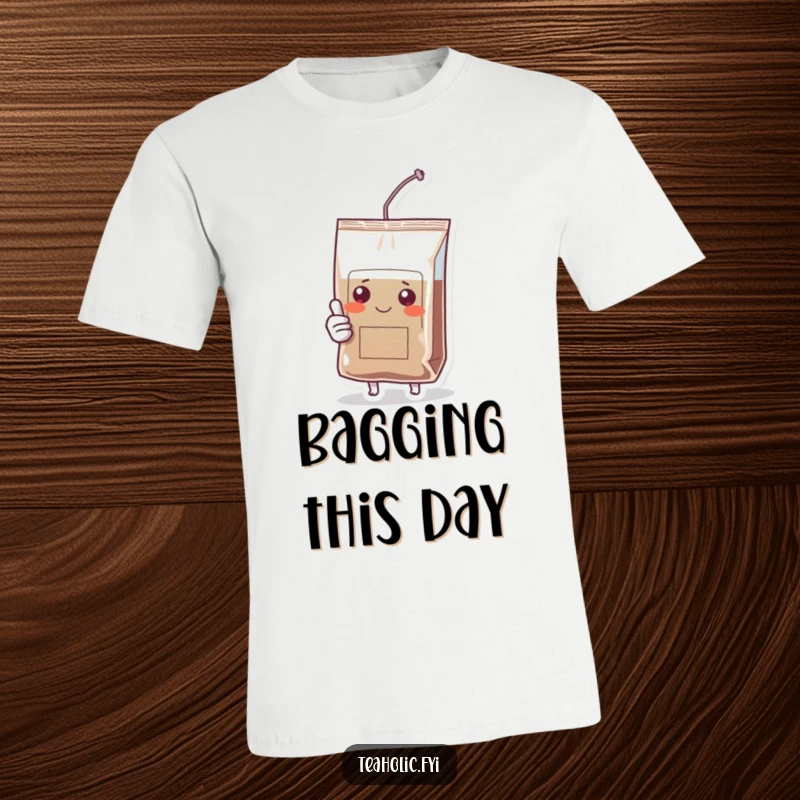 Funny t-shirt showcasing a delightful tea bag character giving a positive thumbs up, celebrating good vibes and humor.