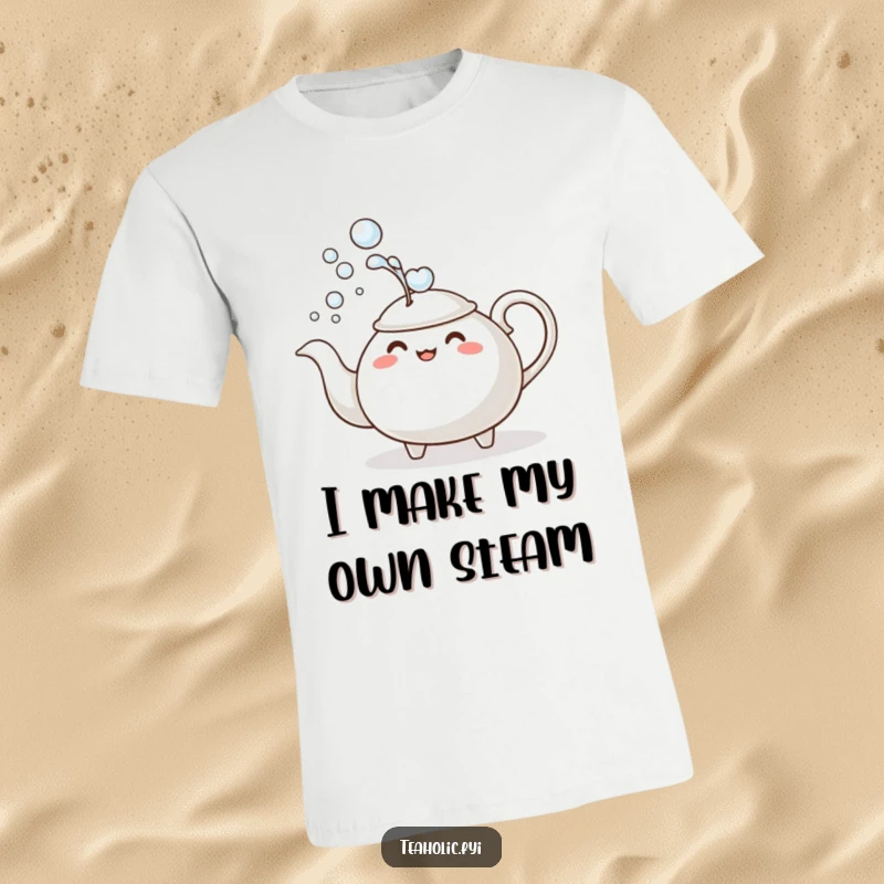 Funny T-Shirt: A teapot character comically dousing itself with a stream of bubbles, ideal for a humorous and quirky gift.