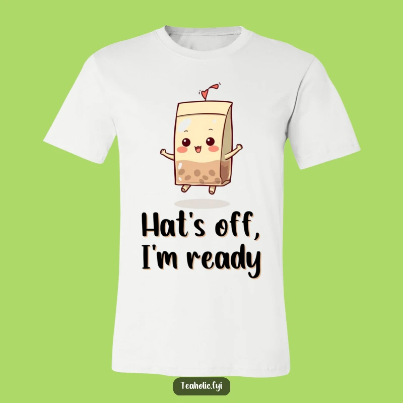 Funny Tea Bag Character T-Shirt: Bouncing Hat Fun, Ideal Humorous Apparel Gift