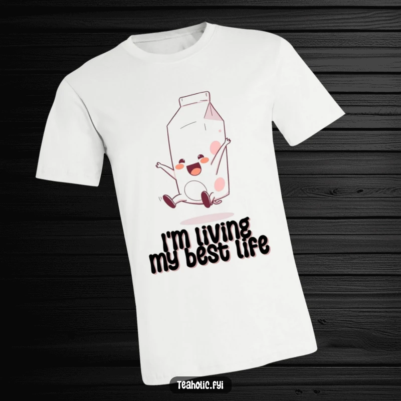 Funny Milk Carton T-Shirt: A happy milk carton is caught mid-somersault, showcasing its enthusiastic and cheerful personality.