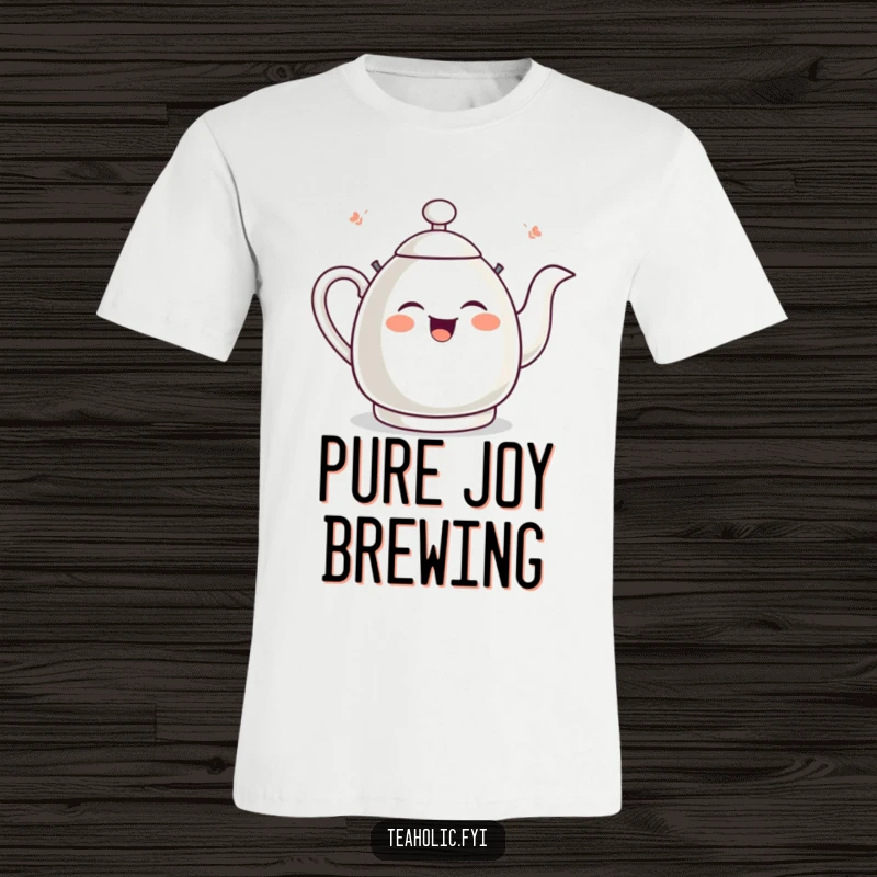 Funny tea kettle t-shirt featuring a giggling kettle character whistling loudly with pure, unadulterated joy and happiness.