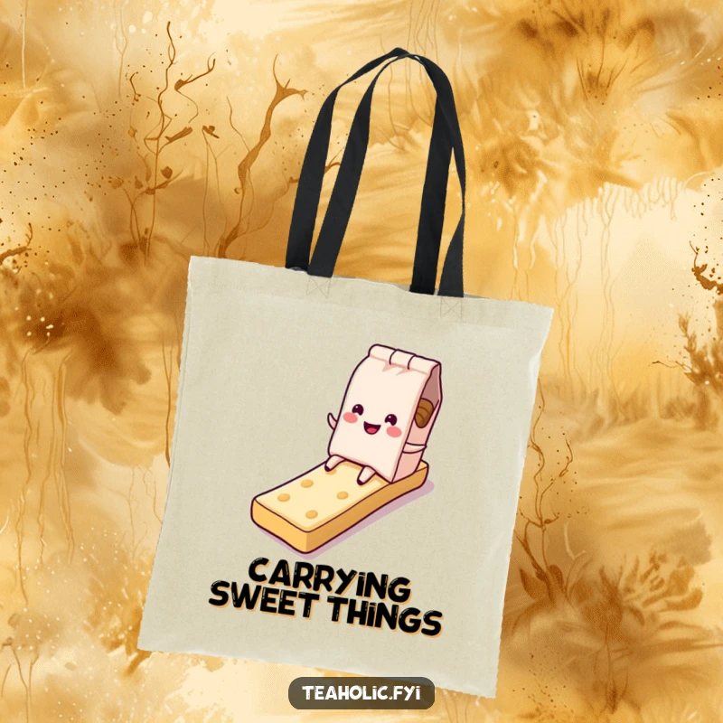 Funny tea bag tote bag, smiling character, sugary biscuit slide, convenient and cute, excellent funny gift.